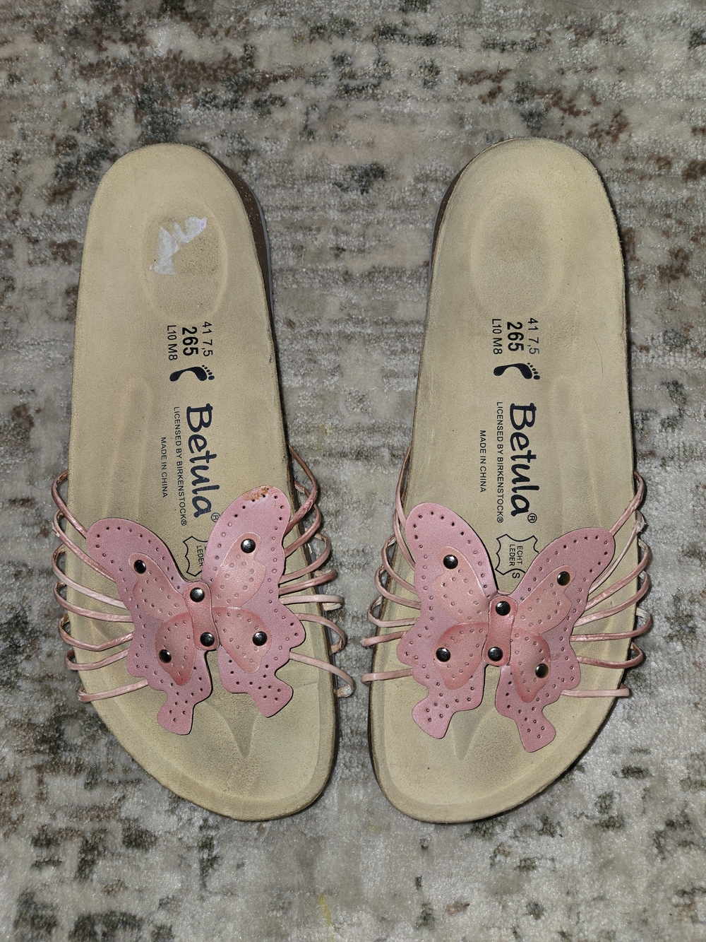 Women's Pink Butterfly Slide Sandals with Cork-Style Sole US10 EU41